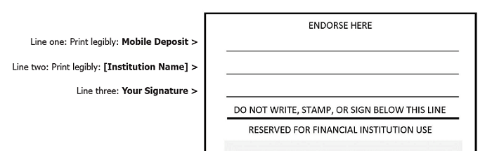 Example of how to Endorse a Mobile Check Deposit. 