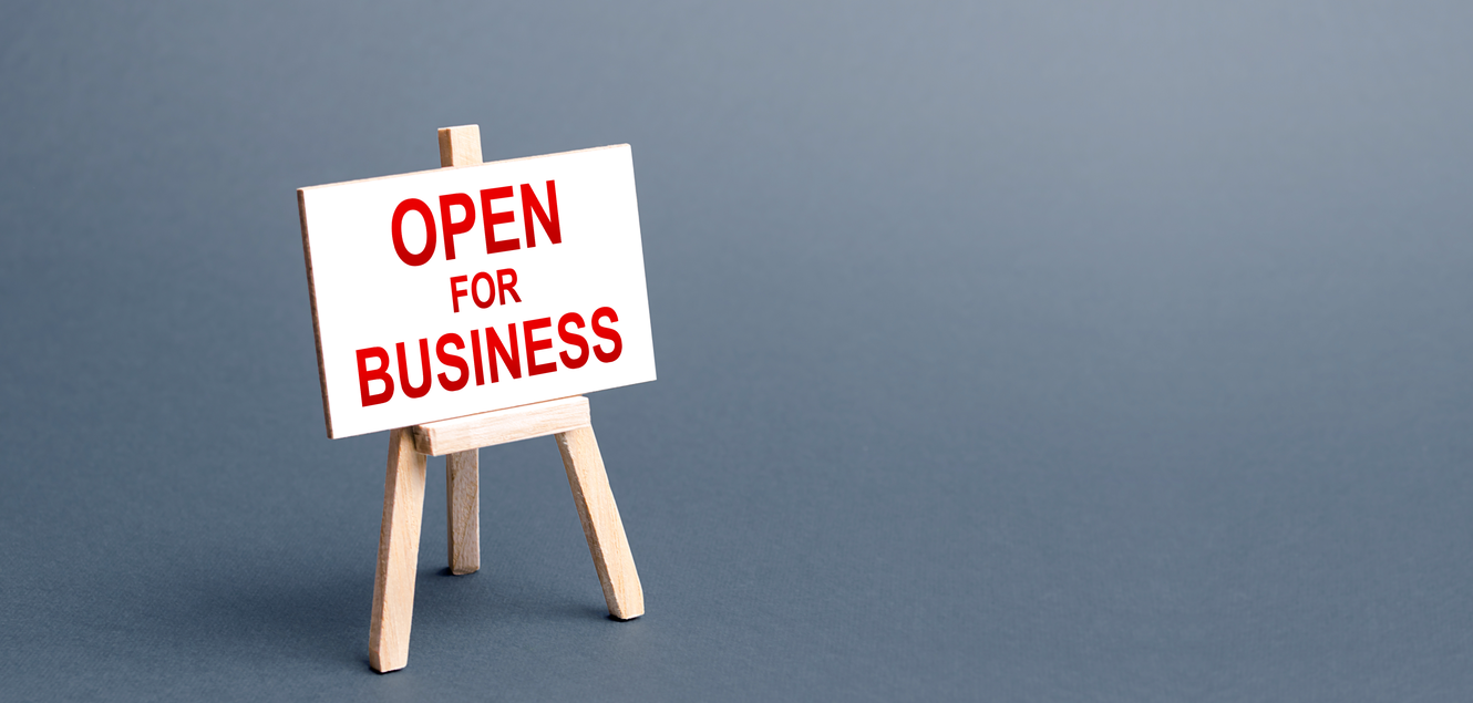open for business sign of grey background